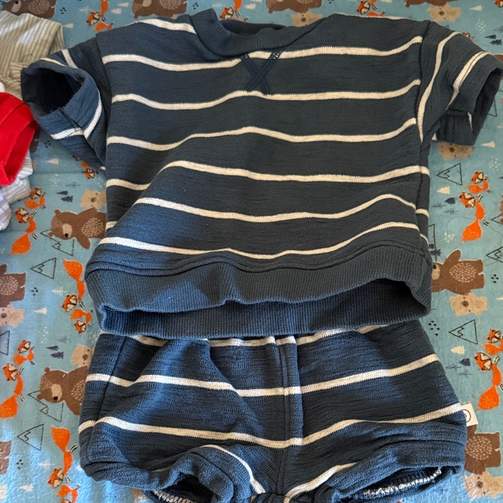 Kids Navy Blue Striped Matching Set